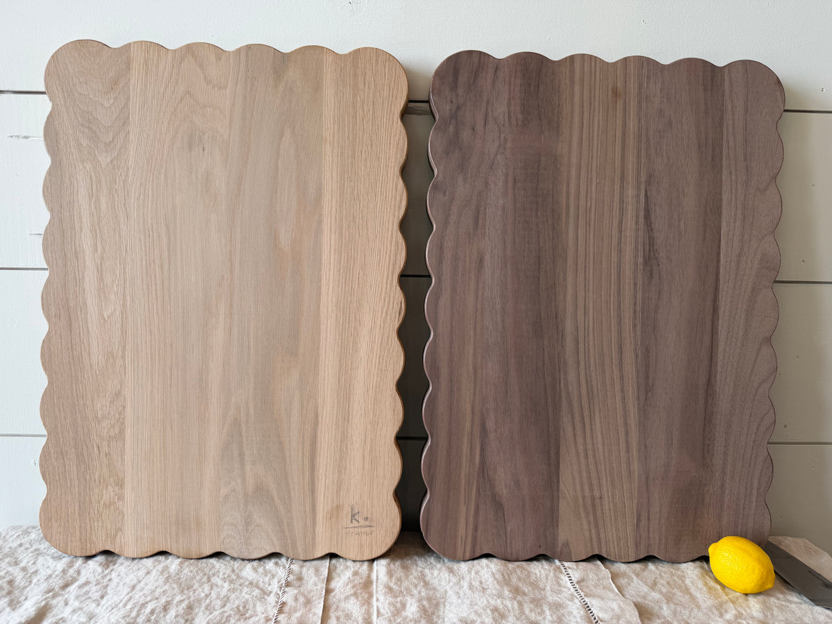 White oak and black walnut Heritage Scallop Boards, handmade by Kokariki