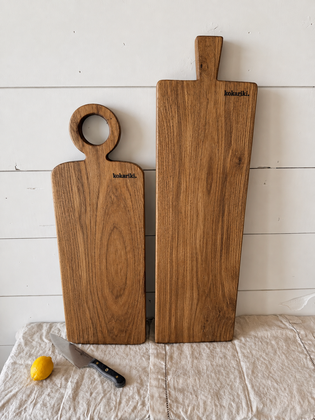 White oak Halo and Plank Serving Boards in the Kokariki workshop