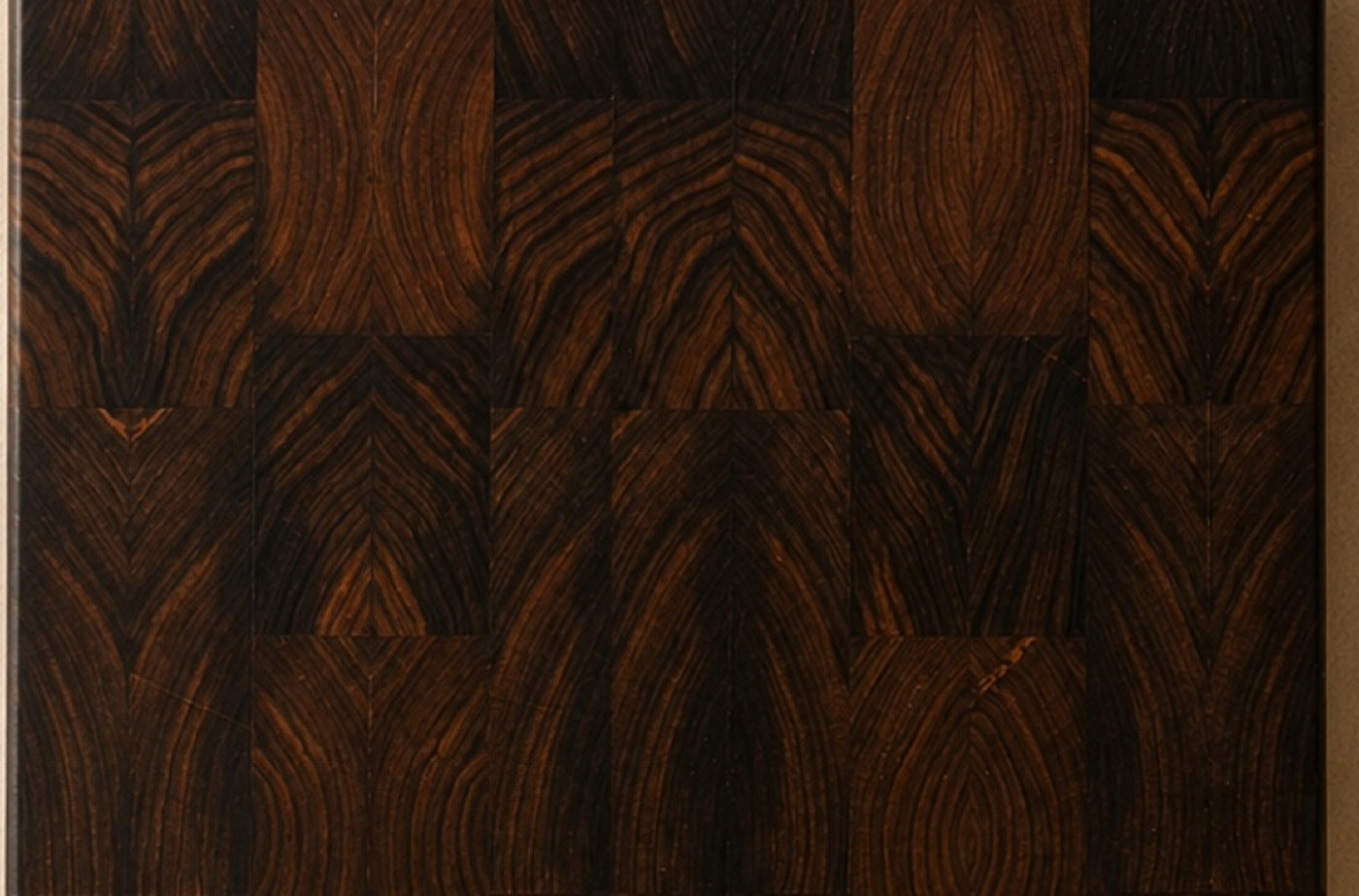 Black walnut end grain — deep chocolate checkerboard figure